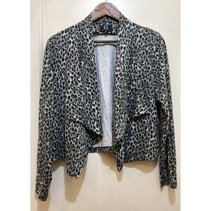 G By Giuliana Open-Front Jacket Womens L Gray‎ Black Leopard Draped Corpcore Mob